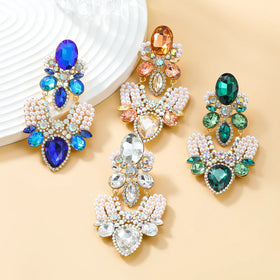 2023 Alloy Diamond Rhinestone Pearl Bohemian Flower Earring Drop Dangle Earrings for Women Jewelry Wholesale