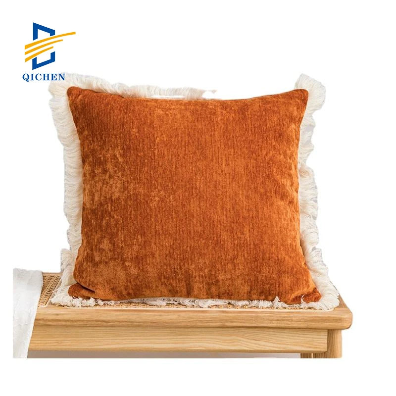 Innermor 2024 New Arrival Customized Ins Fashion Etsy Hot Selling Nordic Fringe Soft Velvet Chenile Plaid Modern Throw Pillows