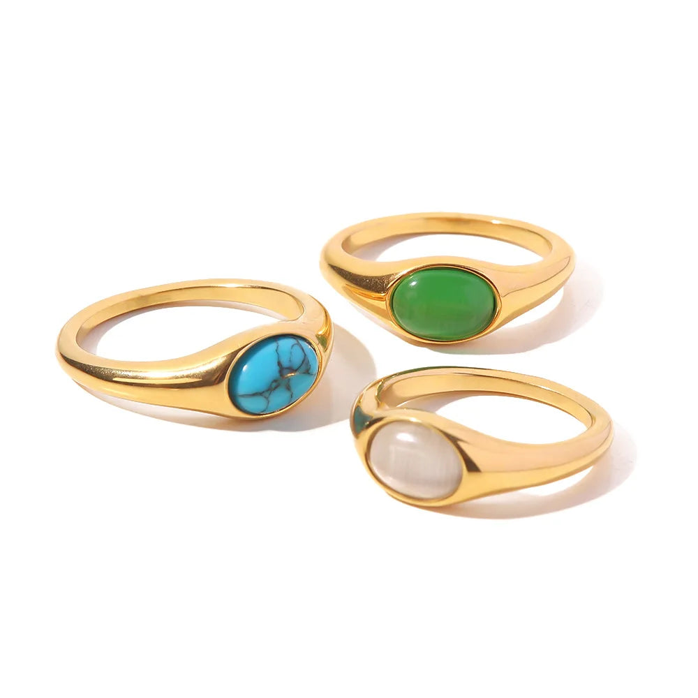 Boho Turquoise Jewelry Fashion Gold Ring Engagement Couple Rings 18k Gold Plated Fine Jewelry Stainless Steel Wedding Band Ring