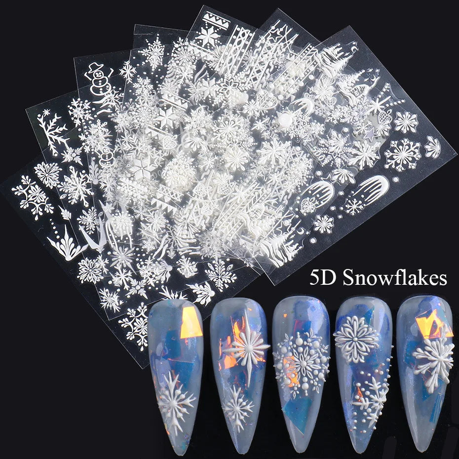 Wholesale Acrylic Nails Christmas Decals 5D Snowflake Embossed Nail Stickers for Holiday