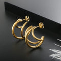 Minimalist Gold Plated Stainless Steel Triple Half Hoop Stud Earrings