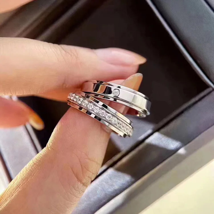 Stainless Steel Anxiety Ring Cubic Zirconia Spinner Fidget Band Rings for Women Men Relieving Anxiety Wedding Promise Lucky