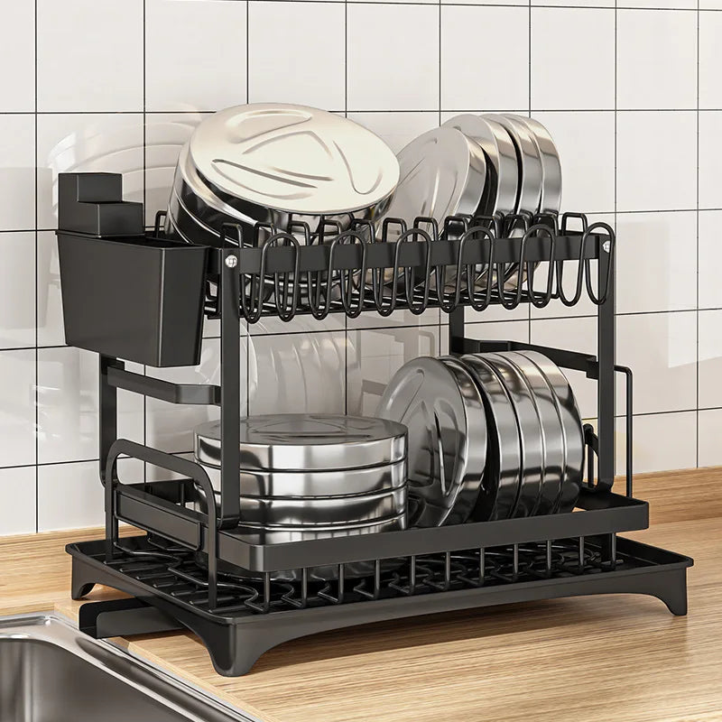High Quality Large-Capacity 2 Tier Dish Drying Rack Over Sink Dish Drainer Dish Rack  for Cutlery Plate Drying Rack