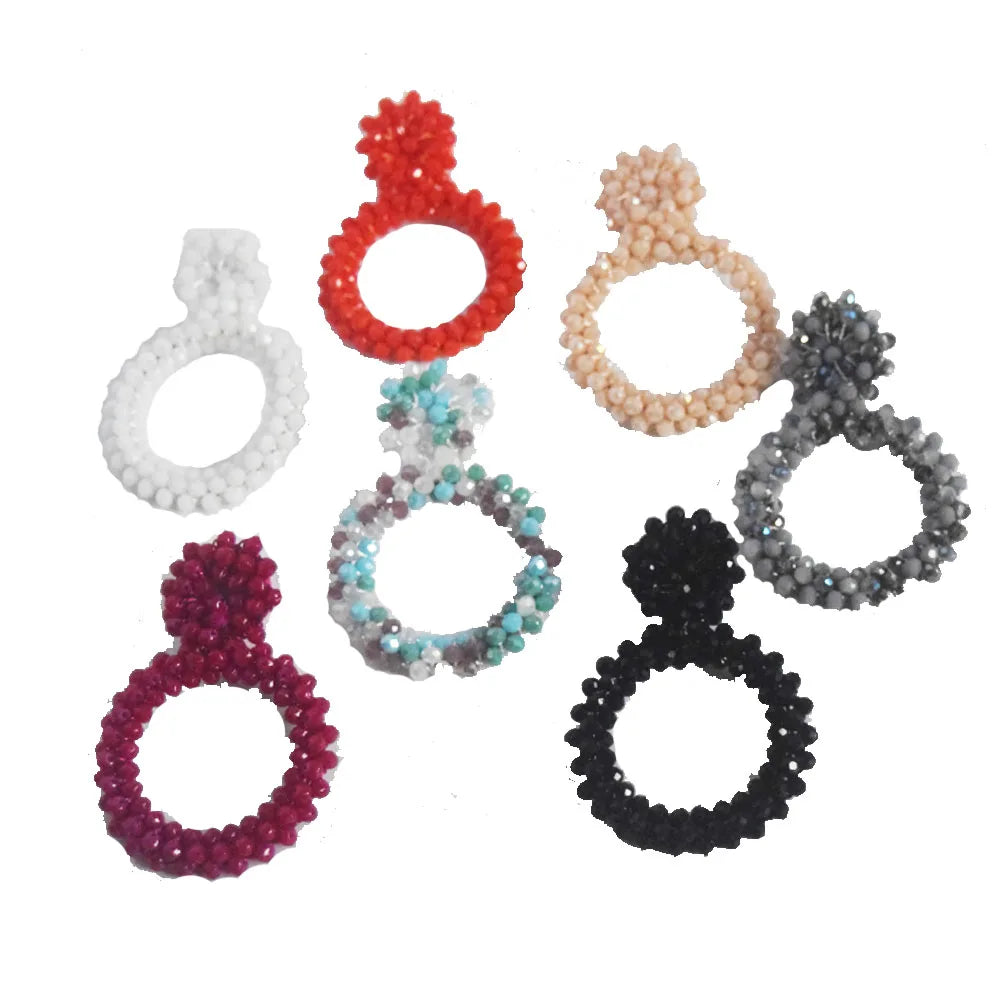 Korean Hoop Drop Crystal Beads Beaded Statement Vintage Earrings Jewelry
