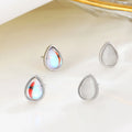 Women's Fine 925 Sterling Silver Stud Earrings Natural Moonstone Water Drop Shaped Simple Fashionable Natural Gemstone Jewelry