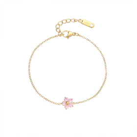 Korean Fashion Cute Sweet Flower Bracelet Girls 14k Gold Plated Stainless Steel Zircon Bracelet for Women Jewelry