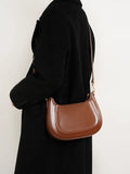 Custom Logo OEM Women's Genuine Leather Bags Luxury Shiny Finish Cowhide Shoulder Bag Multi-functional Half-Moon Crossbody Bag