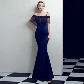 1308# Bridal Toasting Fashion Fishtail Slim-fit Long Banquet Elegant Red Evening Dress Women