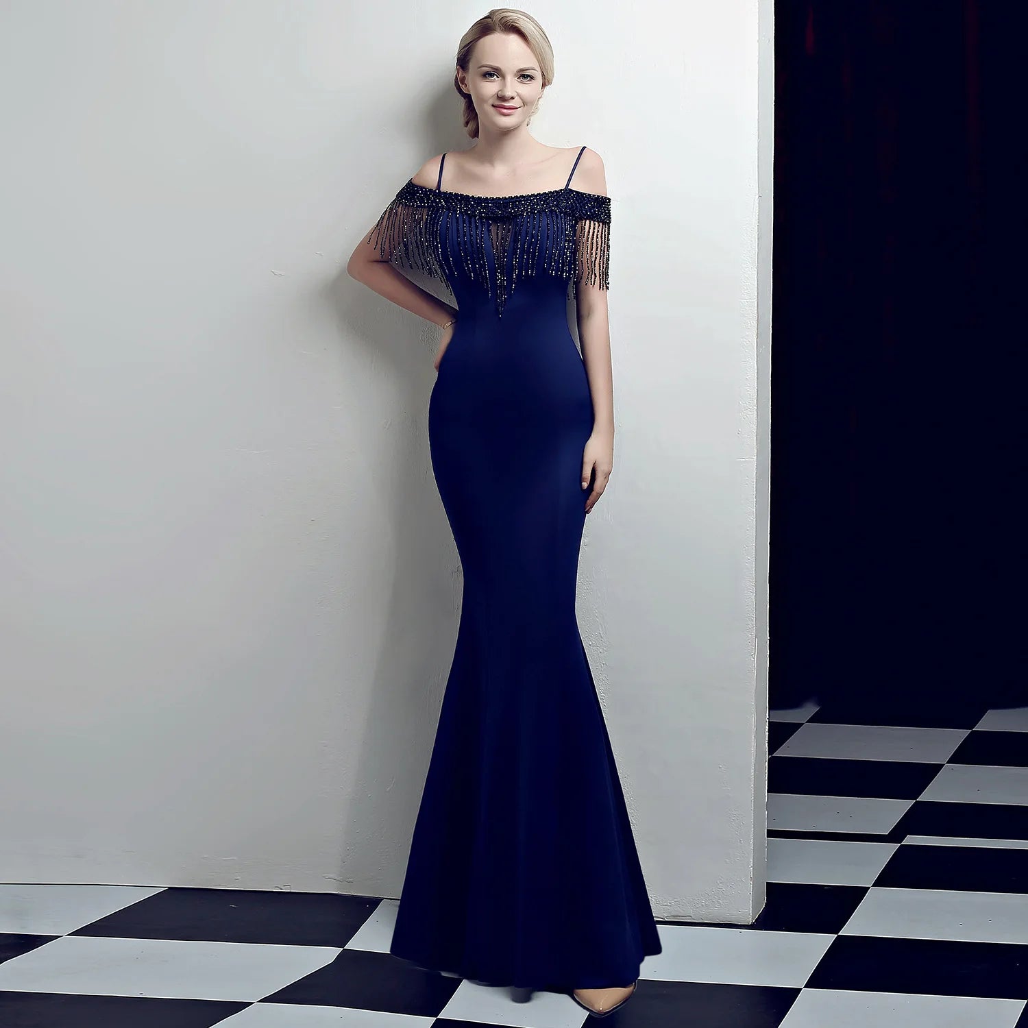 1308# Bridal Toasting Fashion Fishtail Slim-fit Long Banquet Elegant Red Evening Dress Women