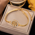 Wholesale New Titanium Steel 18k Gold Plated Lady Women Tree Life Pendent Bracelet