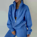 2025 Women Autumn Winter Clothing Sets Stand Collar Zipper Sweatshirt+Pants Two Pieces Suits Warm Solid Color Outfits Set