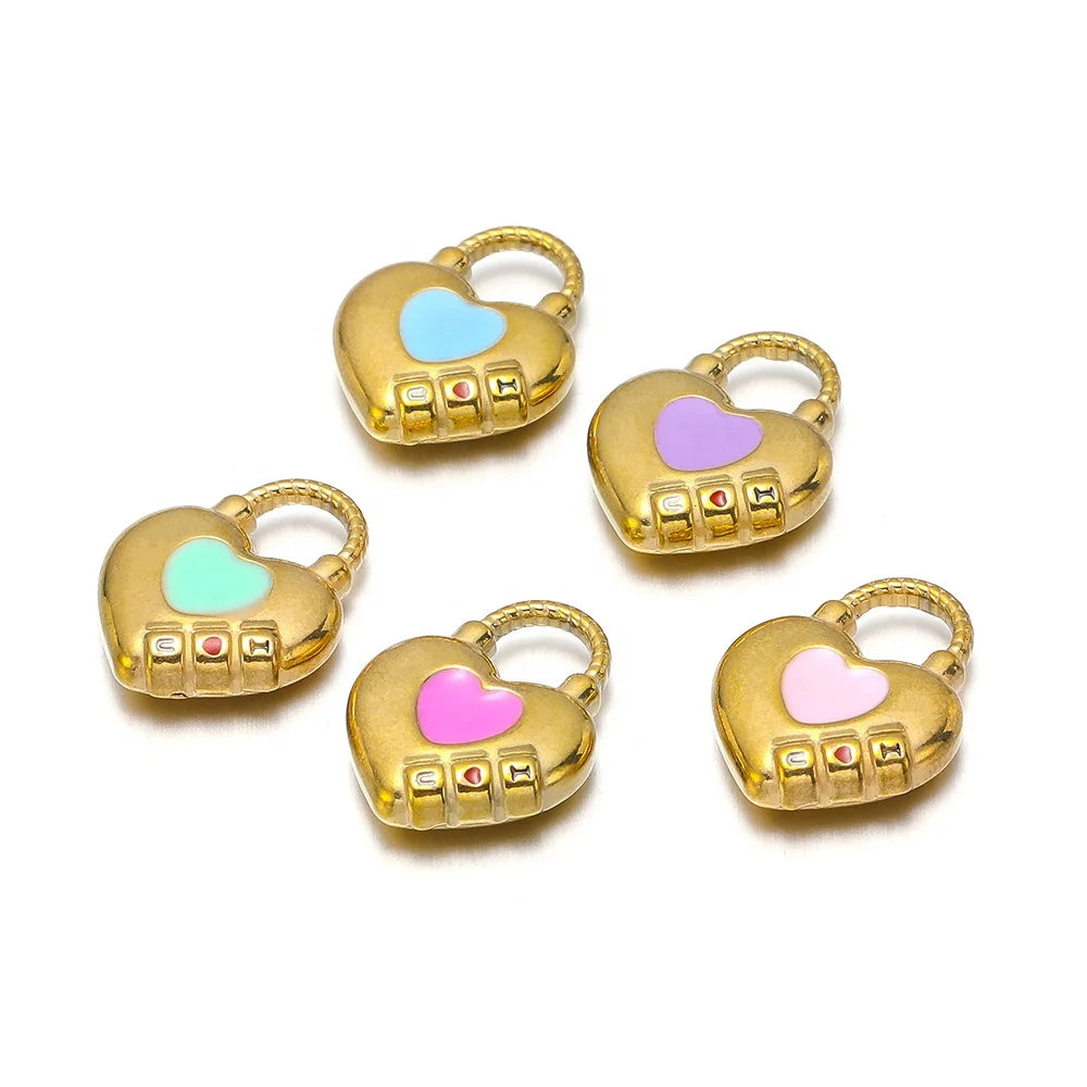 Fashion Jewelry Stainless Steel Love Lock Dripping Oil Pendant Charms Diy Jewelries Making Accessories Handcrafts Components