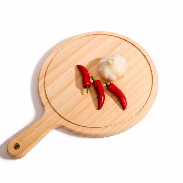 Accept Engraving logo Durable Chopping Board Steak Pizza Wood Dinner Plate Round Cheesboard with Handle Placemat