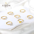 Ason Fashion Wholesale Bulk 18k PVD Gold Plated Stainless Steel Diamond Heart Ring Jewelry Engagement Wedding Rings for Couples