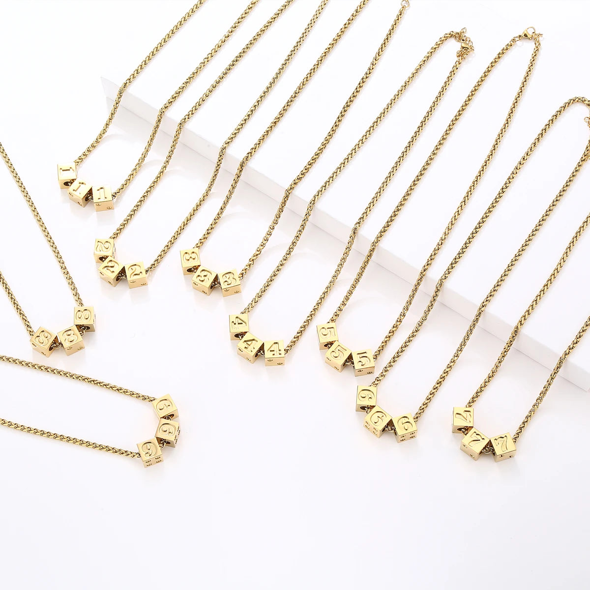 18K PVD Gold Plated Stainless Steel Ball Dice Necklace Bracelet Set Custom Enamel Letter Number Jewelry for Women Men for Gift
