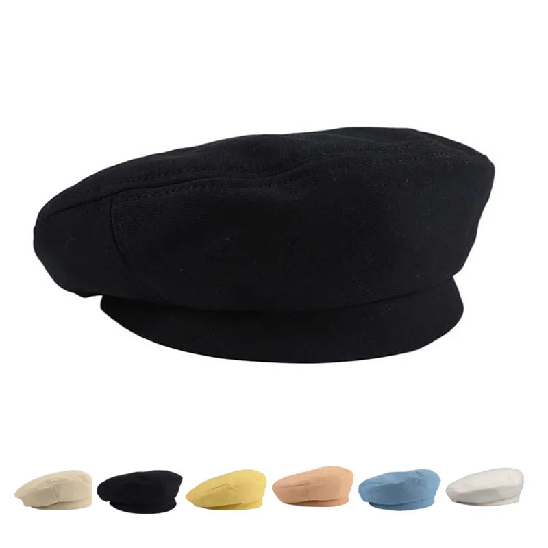 Hot Sale Custom Logo Cotton Girls Octagonal Beret Hat Autumn Winter Women Warm Plain Vintage Retro Beret Caps