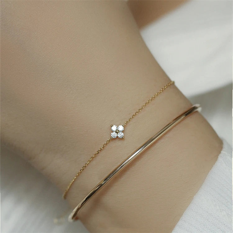 Hot Sales Designs Jewellery Ladies Gold Plated Lucky Leaf Clover Charm Bracelet