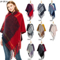 Landfond Women's Winter Polyester Long Thickened Coarse Fringe Multicolor Shawl Poncho Pullover Cape Needle Detection