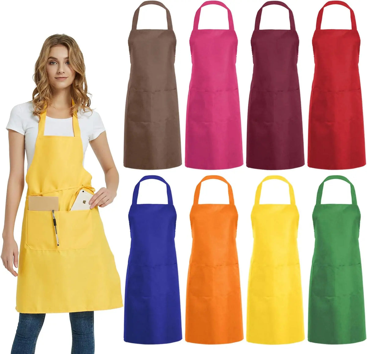Modern Classic Unisex Black Sleeveless Bib Chef Apron Eco-Friendly Washable Lightweight Cotton/Polyester 1-4 Pockets
