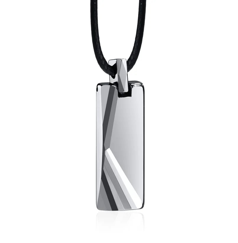 Personalized Wax Cord Tungsten Carbide Blank Rectangular Geometric Pendant with Cut Pattern Frame for Men's Necklace