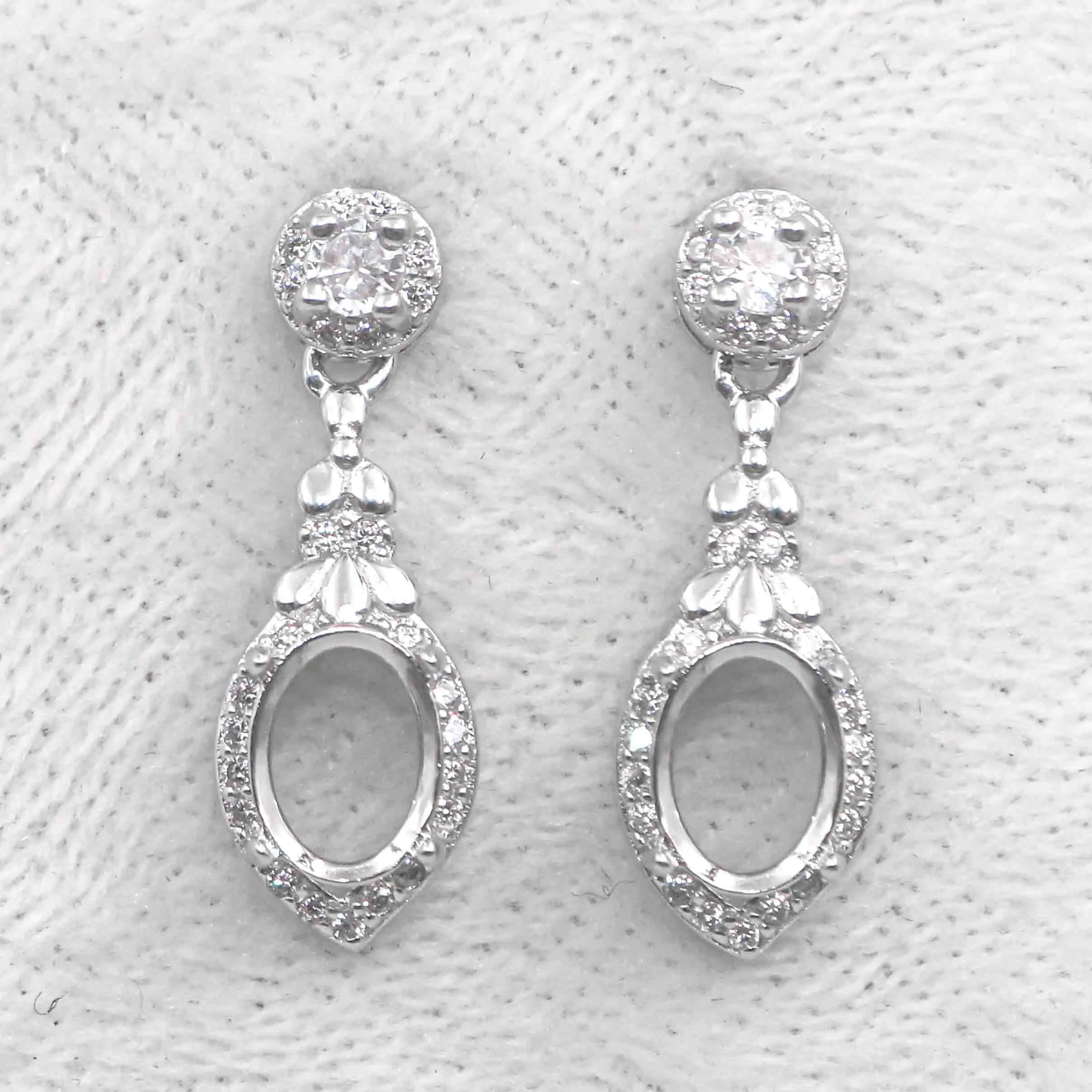Sterling Silver 6*8mm Semi Mount Stud Eardrops Empty Frame Support Blank Setting S925 Base Without Center Stone DIY for Inlay
