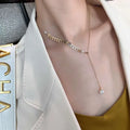 Nabest Gold Plated Stainless Steel Leaf Chain Chokers Women Asymmetric Adjustable Pearl Tassel Jewelry Necklaces