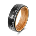 POYA Men's 8mm Oliver Wood Liner Black Tungsten Ring with Laser Two Deer Fashion Jewelry