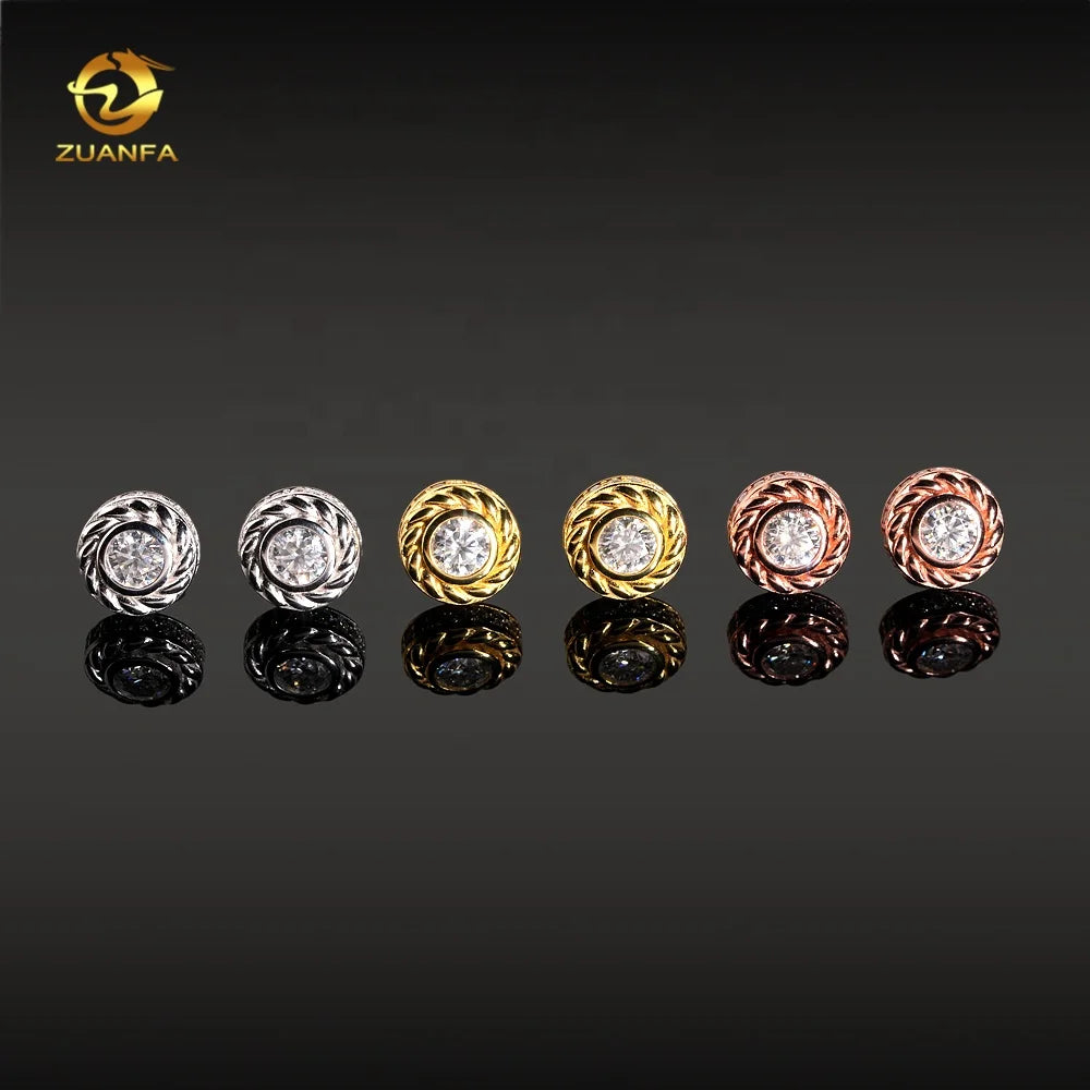 Hip Hop Style Halo Design Pass Diamond Tester 925 Silver Gold Plated Moissanite Stud Earrings