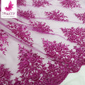 HY2385 Luxury Beaded Embroidery Eco-Friendly Wedding Dress Fabric with Sequins Border Mesh Gauze Lace