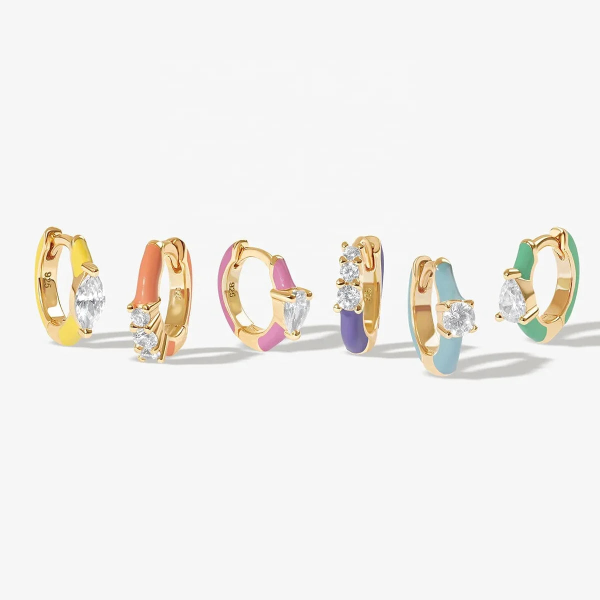 LOZRUNVE China Jewelry Factory Boho Delicate Multi Shape Crystal  Enamel Huggie Hoop Earring Set