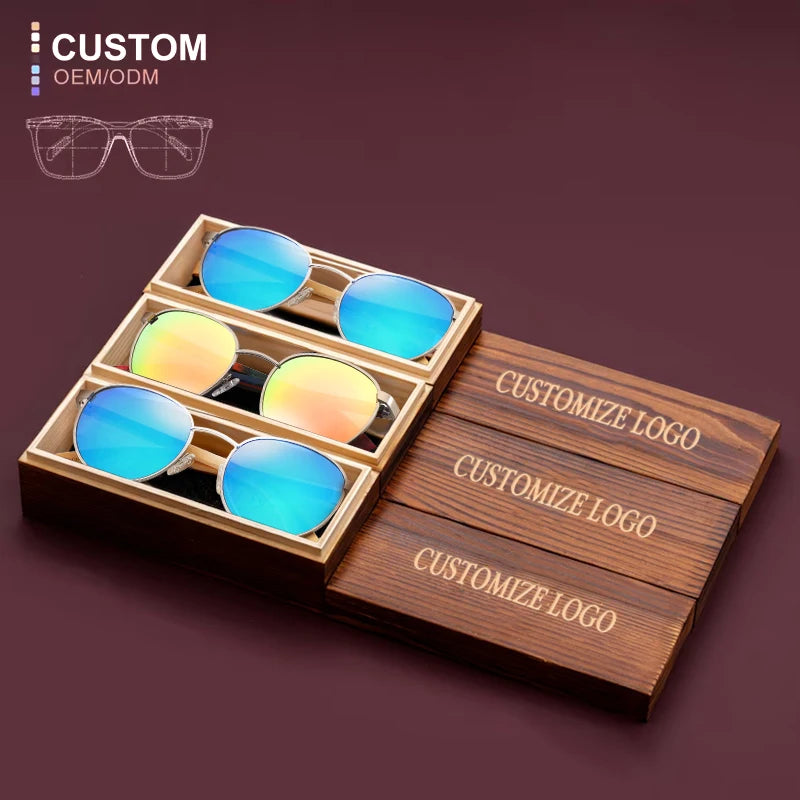 2025 Custom Logo Luxury Shades Wood Temples Polarized Sun Glasses Vintage  Gafas De Sol Oval Bamboo Mirror Men Sunglasses