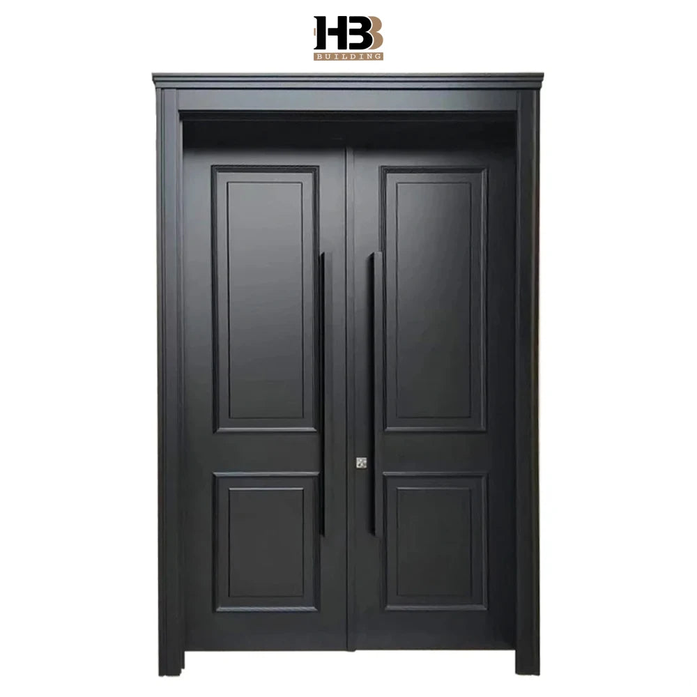 Custom Traditional Design Solid Wooden Double Leaf Front Door for Villas Swing Open Style with Finished Surface Side Opening