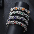 Women Retro Design Stainless Steel Bracelet Tarnish Resistant Colorful Natural Stone Beads Inlaid Round Byzantine Chain Bracelet