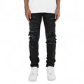 Wholesale Black Patch Denim Streetwear High Street Casual Ripped Damaged Distressed Designer Slim Fit Pants Stretch Men's Jeans