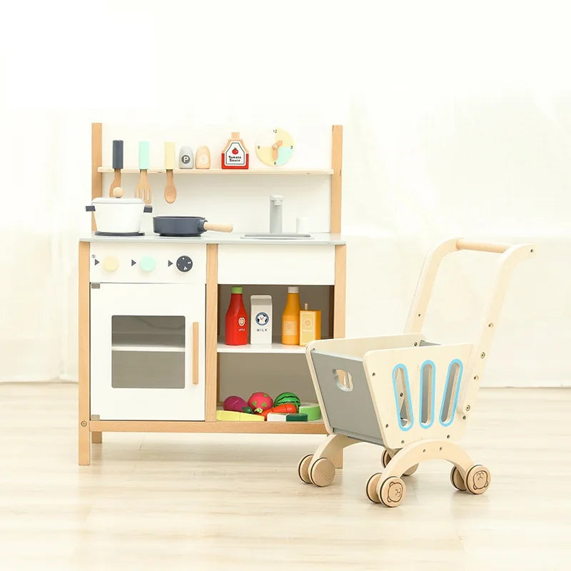 Hot Sell Wholesale Wooden Pretend Play Cooking Toys Enfants Role Play Wooden Big Size Deluxe Kitchen Toys
