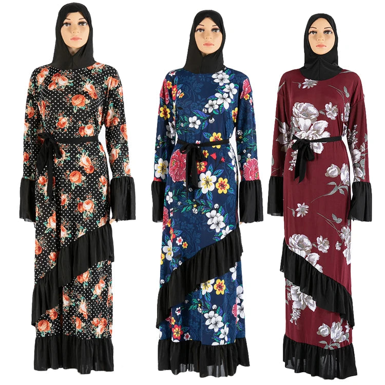 Hot Islamic Women  Everyday Clothing Printed Fabric Robe Abaya Muslim Khimar Dubai Arab Hooded Dress Abaya