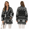 Ladies Classic Black White Geometric Jacquard Oversized Long Sleeves Winter Vintage Tassel Cardigan Jacket
