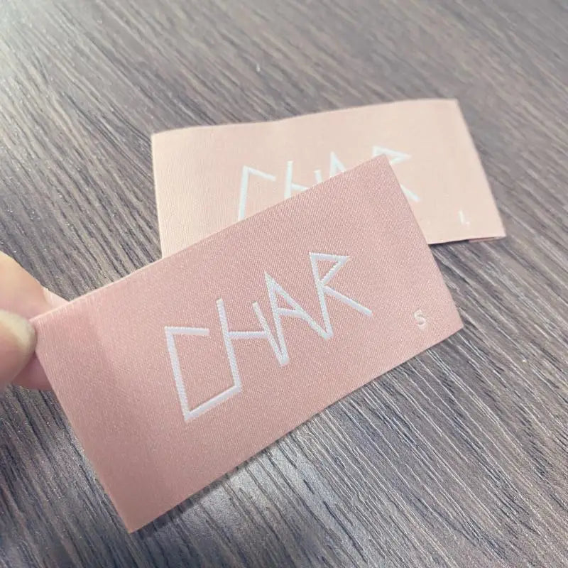 Custom Eco-Friendly Woven Labels for Clothing-Polyester End Fold Size Tags with Customer Logo Ultrasonic Cut Edge & Stitched