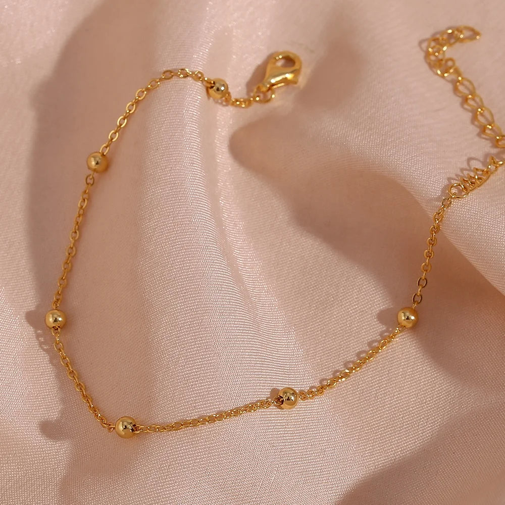 Minimalist 14k Gold Plated Bead Chain Bracelet 925 Sterling Silver Chain Bracelet for Women