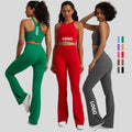 Joyyoung High Waisted Flare Yoga Set Women Racerback Crop Top Bell Bottom Pants Tummy Control Gym Workout Fitness Clothing Wear