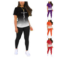 Women's Casual Short Sleeve Tee and Ankle-Length Legging Set Custom Digital Printed Pattern Knitting Fabric Wholesale Fashion