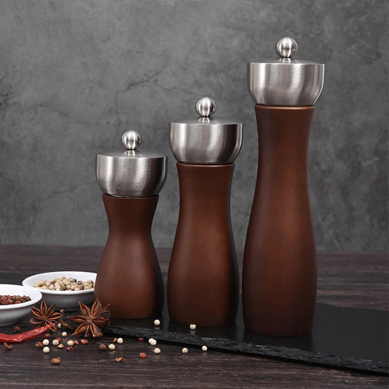 304 Stainless Steel Manual Pepper & Salt Grinder Kitchen Tool with Wooden Mill Ceramic Core Boxed Sustainable Wonderfulife