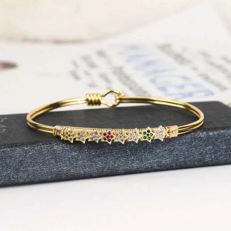 BA1022 Popular Womens Fashion Bling Gold Plated Diamond CZ Micro Pave Star Copper Bangles Jewelry