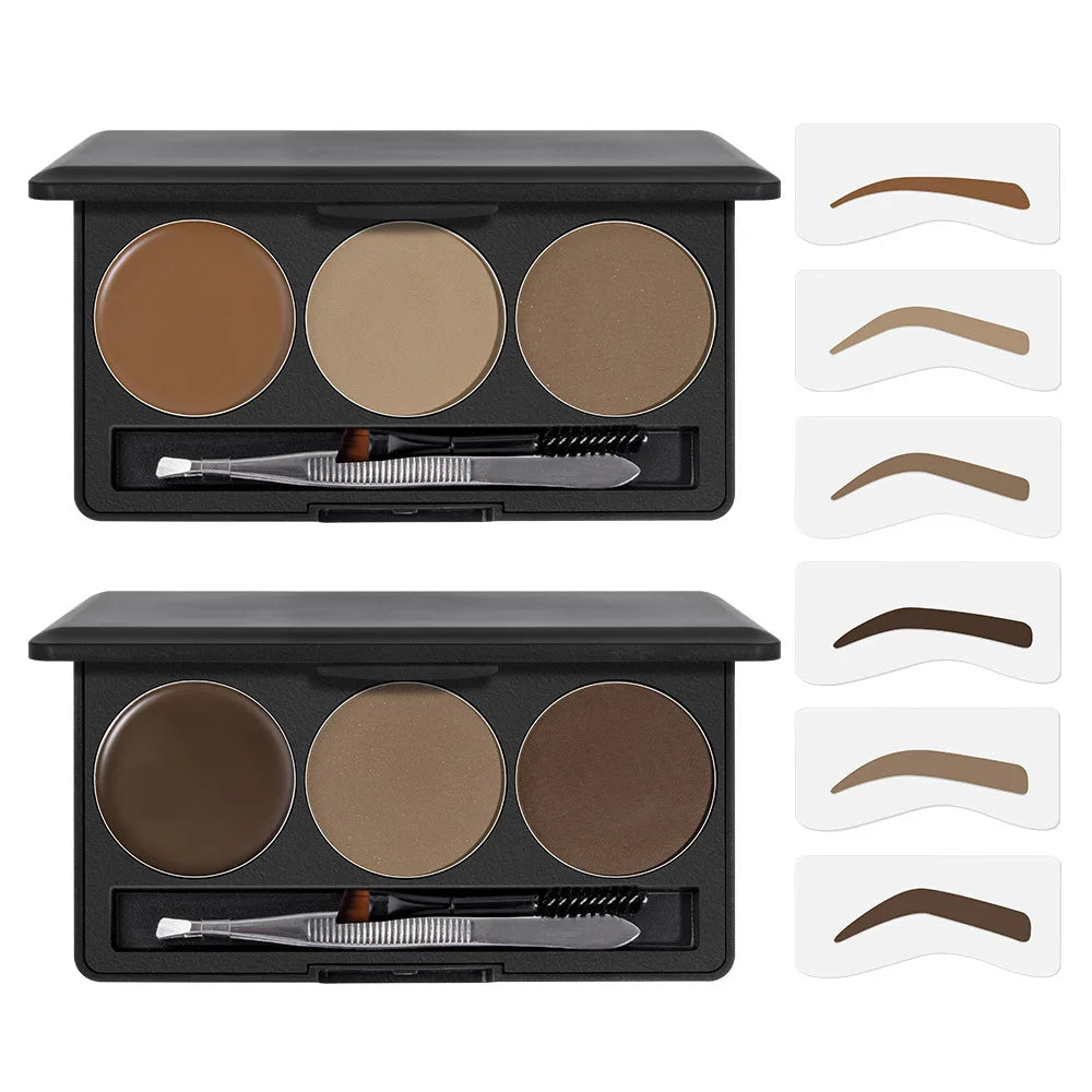 Custom Logo Vegan Natural Eyebrow Powder Kit Brown Grey Eye Brow Powder Stencil Waterproof Pressed Cosmetic Eyebrow Powder
