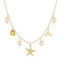 2025 Summer Beach Ocean Style Stainless Steel Gold Plated Pearl Inlaid Fishtail Starfish Shell Necklace for Women Girls