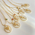 Dainty Personalized Birth Flower Oval Necklace Mother of Pearl October Diamond Birth Stones Month Chokers Jewellery