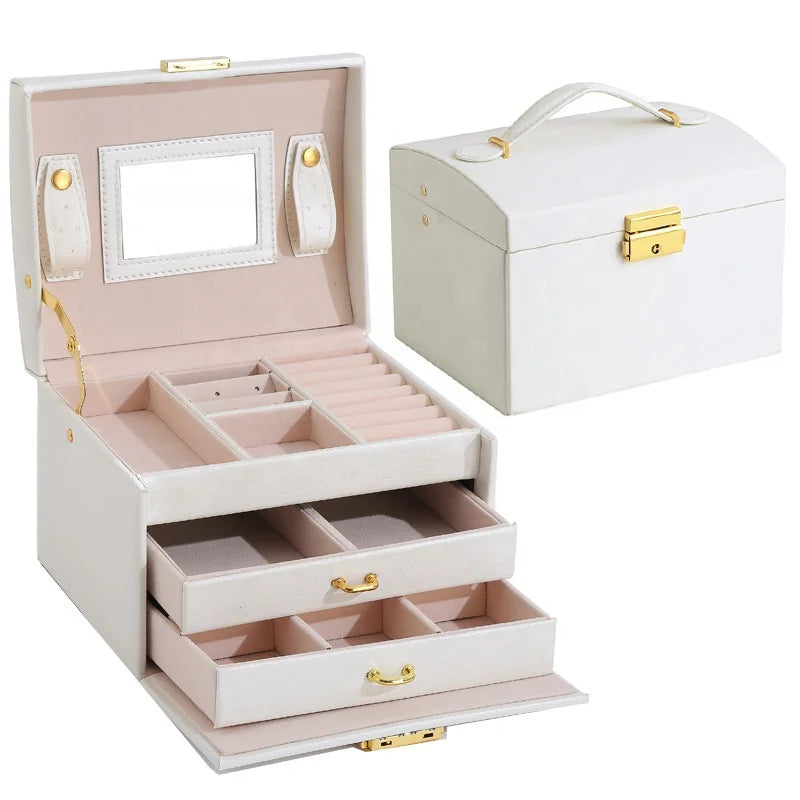 Pu Leather White Brown 3 Drawers Jewelry Box Travel Organizer Travelling Jewellery Box Sets Travel Jewelry Storage Box