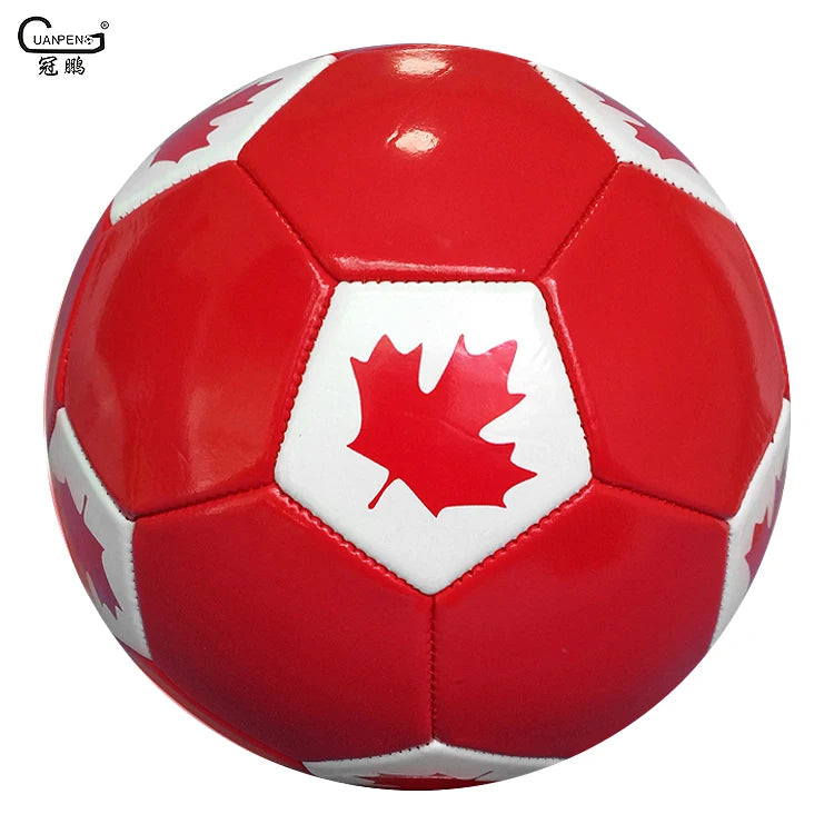 Custom Logo 1.6mm Shiny PVC Canadian Flag Soccer Ball Size 3 Promotional Football for Training Available in Bulk
