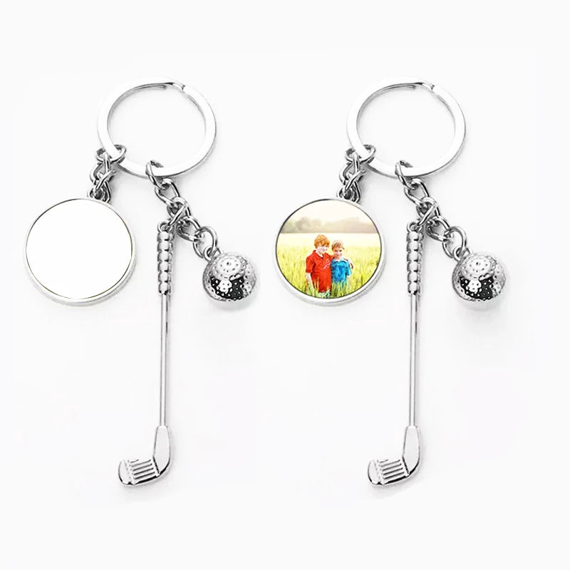 Qualisub Personalized Zinc Alloy Circle Shape Golf Keychain Sublimation Golf Keychains Blanks for Heat Press