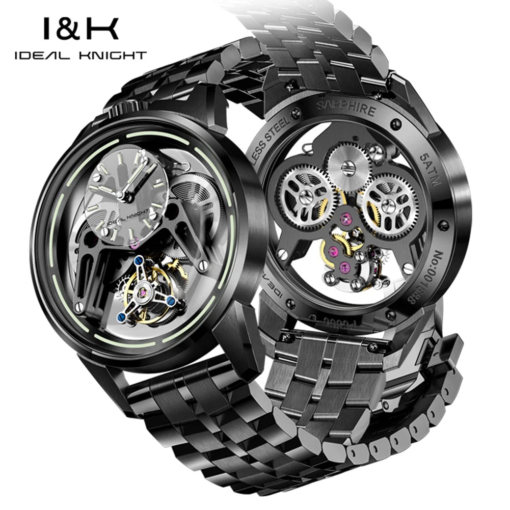 Ideal Knight 6806 Odm Hollow Skeleton Luxury High Quality Fashion Sports  Luminous Tourbillon Mechanical  Wrist Watches Men
